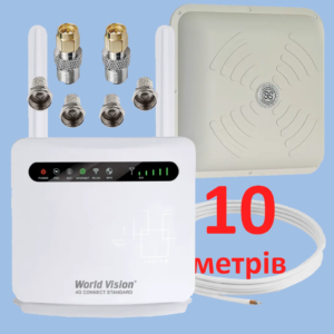 Комплект для 4g інтернету wi fi роутер 4g connect standard з акумулятором, антена energy 4g mimo Сіра, Кабель 10 м.
