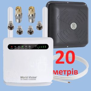 Комплект для 4g інтернету wi fi роутер 4g connect standard з акумулятором, антена energy 4g mimo Чорна, Кабель 20 м.